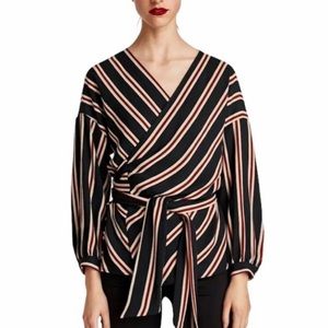 NWT ZARA NAUTICAL NAVY STRIPE WRAP CROSSOVER TOP BLOUSE XS